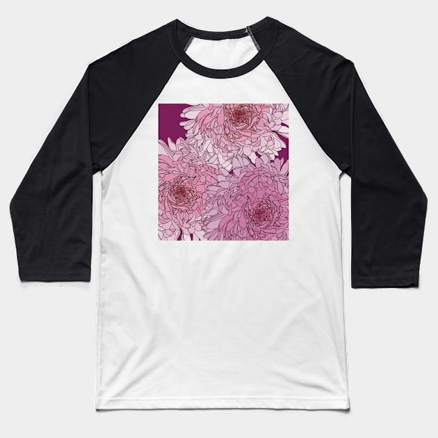 Beautiful Pattern with lovely dahlias in pink, red and purple tones Baseball T-Shirt by marina63